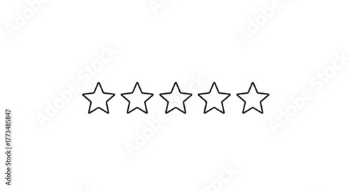 Five empty stars symbolizing rating or review, isolated on a white background
