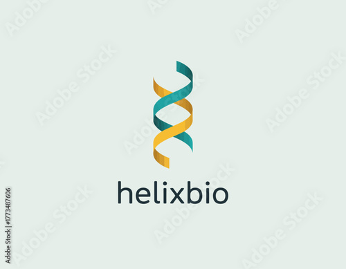 A modern logo design of a DNA helix using turquoise and yellow colors representing biotechnology, innovation, and life sciences in a visually striking manner.
