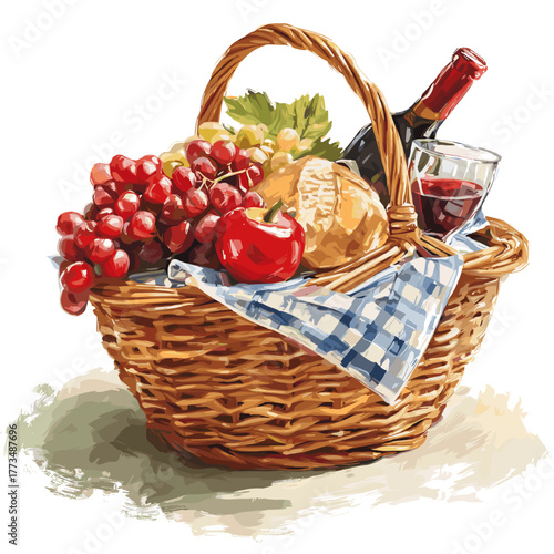 Vector illustration of a picnic basket isolated on a white background