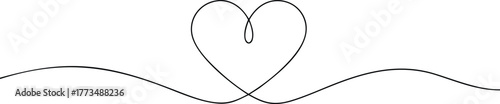 Single line drawing of a heart with flowing lines love