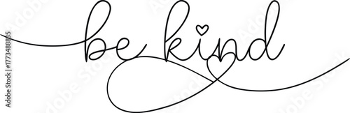 Be Kind handwritten script with heart calligraphy typography