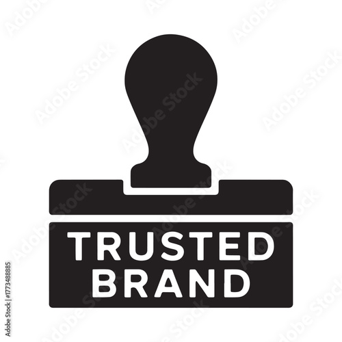 Black silhouette of a rubber stamp with the words trusted brand