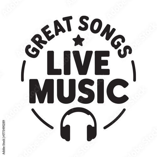 Live music great songs stamp with headphones icon