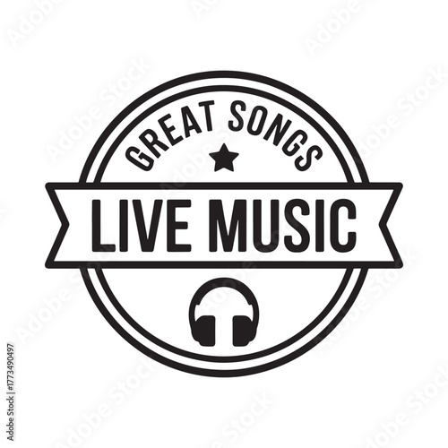 Live music great songs emblem with headphones and star
