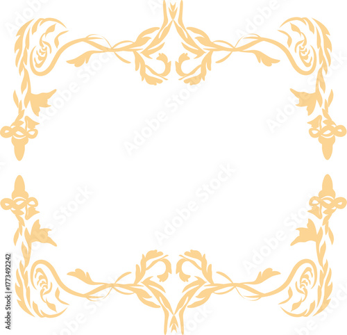 Elegant golden floral frame with ornate swirling details, perfect for invitations, decor, or vintage layouts.
