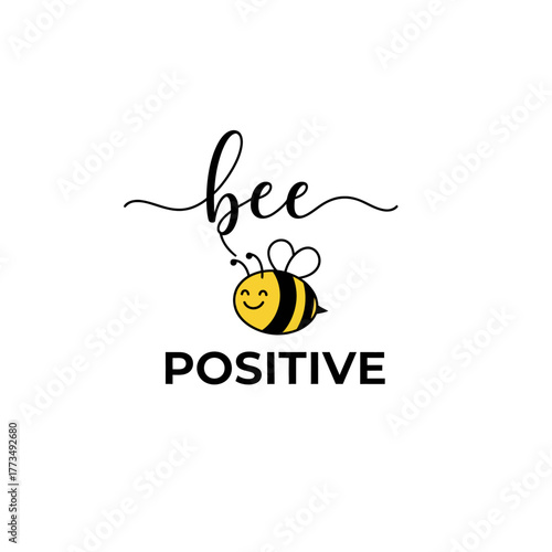 Illustration of a cartoon bee with the word bee written above and positive written below it