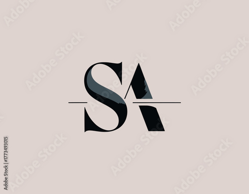 An elegant and sophisticated monogram logo design featuring the letters S and A, showcasing professional visual identity and branding potential for various businesses and ventures.