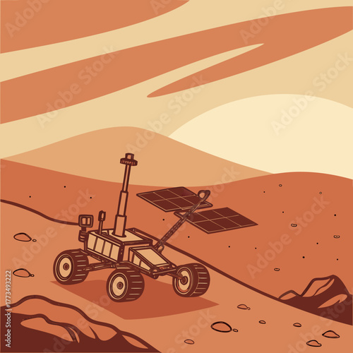 Illustration of a rover exploring the surface of the planet mars