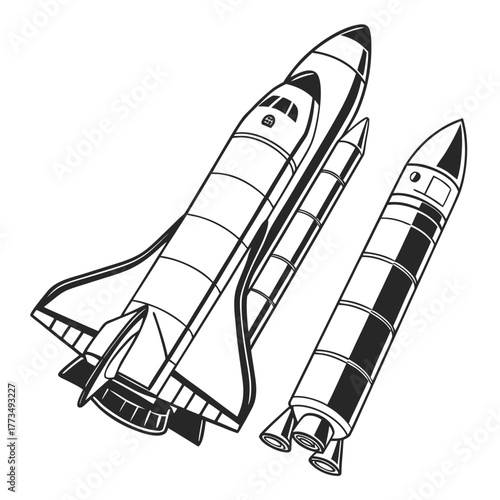 Illustration of a space shuttle and rocket