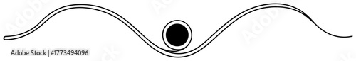 Abstract minimalist graphic of a ball rolling on a wavy track. Concept of motion physics balance and journey. Simple geometric vector illustration.