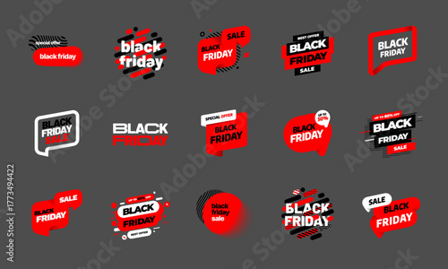 Black Friday banner set. Black Friday sale inscription. Promotion labels collection.