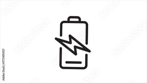 Clean line art battery icon with a dynamic lightning bolt symbol for energy and power concepts