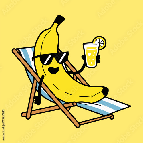 Cool Banana Relaxing on Beach Chair

