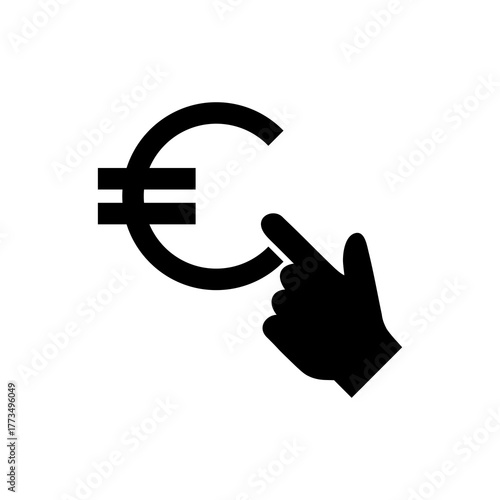 Hand on euro sign icon isolated on white background