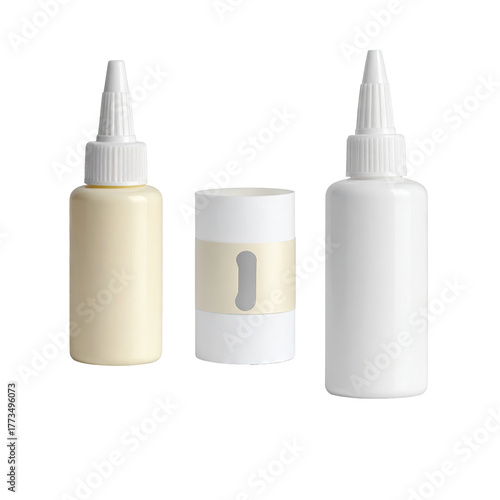 Three plastic containers with white and cream-colored contents, on a black backdrop