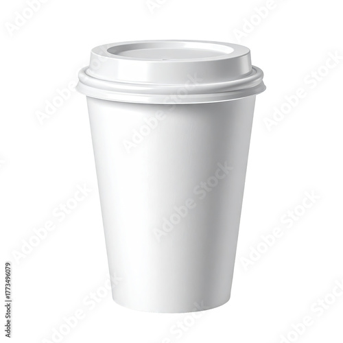 A white disposable coffee cup with a lid, isolated on a black background
