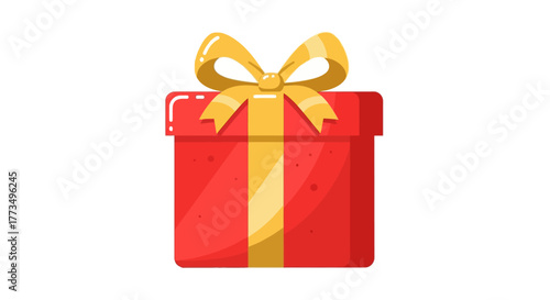Illustration of a red gift box with a gold ribbon and bow.