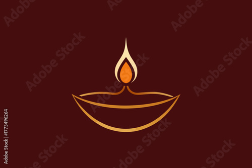 A burning wax candle vector illustration with a bright yellow flame casting light on a black background, a symbol of celebration and festival design