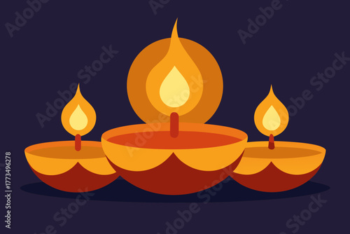 Glowing yellow flame of a wax candle burning in the dark creates a warm light for holiday celebration