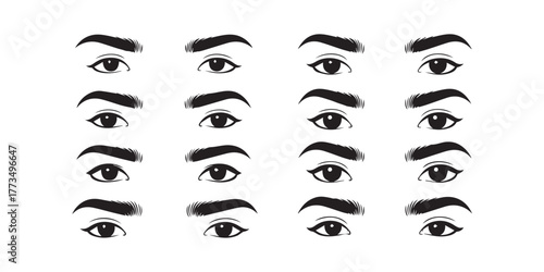 Illustration of woman's sexy luxurious eye with eyebrows and full lashes. Idea for business visit card, typography vector. Perfect salon look. .
