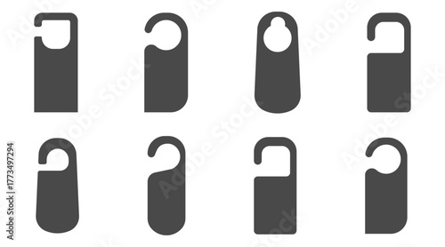 Door hanger do not disturb template. Hotel tag silhouette, set sign, blank. Die empty label hanger on door hotel room. Cardboard signs isolated on white background