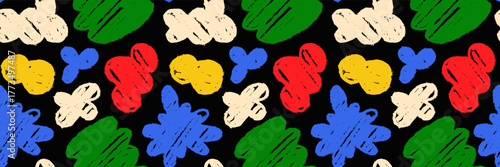 Abstract seamless set with brush crayon clouds and blob shapes.