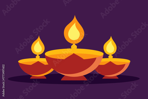 Bright yellow flame and fire from a burning candle on a dark black background is an essential vector icon or symbol design for Diwali or a celebration light element