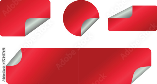 Collection of red stickers with curled corners