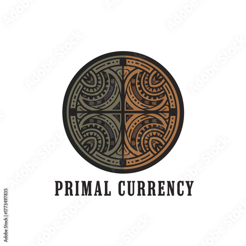 Primal Currency Tribal Pattern Coin Logo