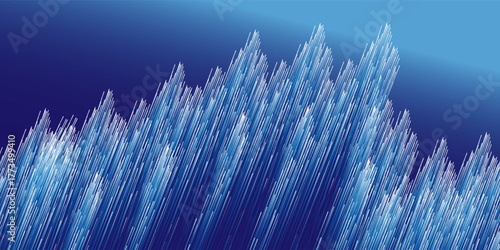 Blue particles flowing with glowing lines on dark and light background, 3D rendering. Computer digital image.