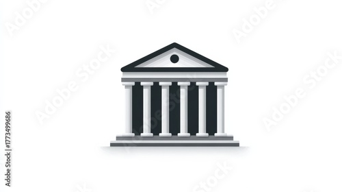 Monochrome iconic greek temple with columns on white background