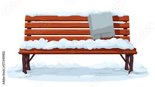 Vector illustration of a cozy street bench covered with snow isolated on a white background