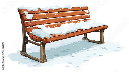 Vector illustration of a cozy street bench covered with snow isolated on a white background