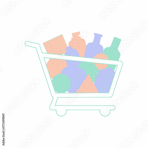 Shopping cart filled with various items ready for purchase.