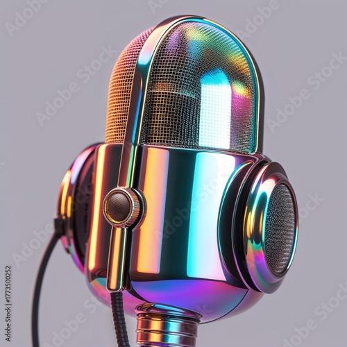 Futuristic Floating Podium with Neon Purple Accent Lighting: This dramatic 3D render features a sleek, cone-shaped metallic stand with a glowing circular edge, suspended above a stage floor, illuminat