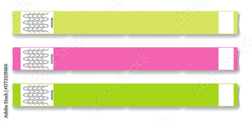 Wristband bracelet event access. Mock up paper hand band. Sticky hand entrance event paper bracelet isolated on a transparent background.