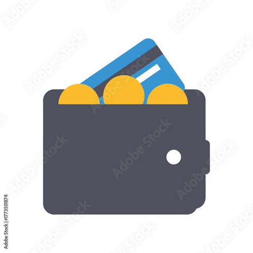 Wallet with Credit Card and Coins Financial Transaction Icon.