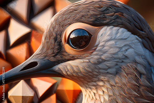 Wallpaper Mural Geometric Wildlife Curation: Close-Up of a Bird's Head with a Polished Beak, Encouraging Appreciation for both Natural Forms and Advanced Illustration Techniques. Torontodigital.ca