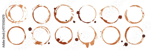 Coffee stains set collection on white. Coffee cup stain isolated.