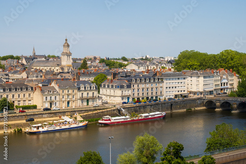 Fotografie View over Angers city over the Maine river in France