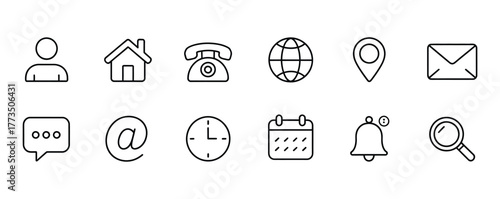 Connect with us using these simple, modern contact icons including location, calendar, phone, email, notification, and more for your website or mobile app design