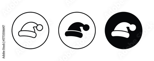 Festive Christmas spirit with simple Santa hat icons for holiday designs, adding warmth and playful charm to your seasonal projects with these delightful and classic symbols of celebration