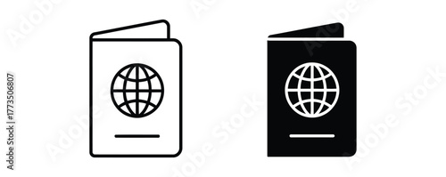 Plan your next adventure with these passport icons, showcasing global travel and international identity, perfect for tourism marketing and travel agency promotions, simple modern design elements