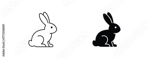 Charming bunny icons for Easter projects or spring designs, a minimalist rabbit clip art in black and white, perfect for logos, stickers, and craft projects with a playful touch