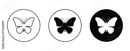 Elegant butterfly icons in minimalist black and white circles offer versatile design options for nature lovers, perfect for creating a fresh, modern, and stylish aesthetic for brands