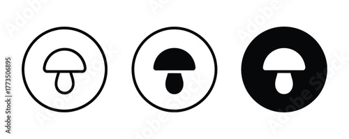 Three Mushroom Icons Showcasing Different Styles for Website Design and App Interfaces, Perfect for Nature and Food Related Themes, Simple Minimalist and Bold Design Variations