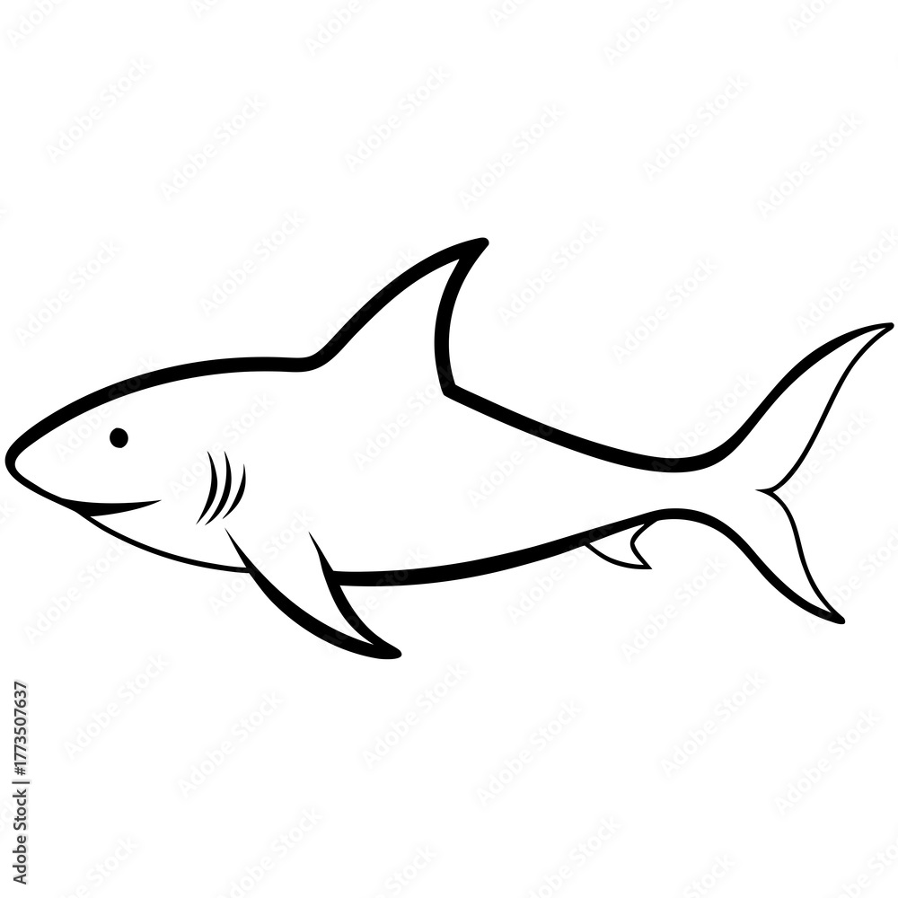 Fototapeta premium A simple shark outline illustration on transparent background