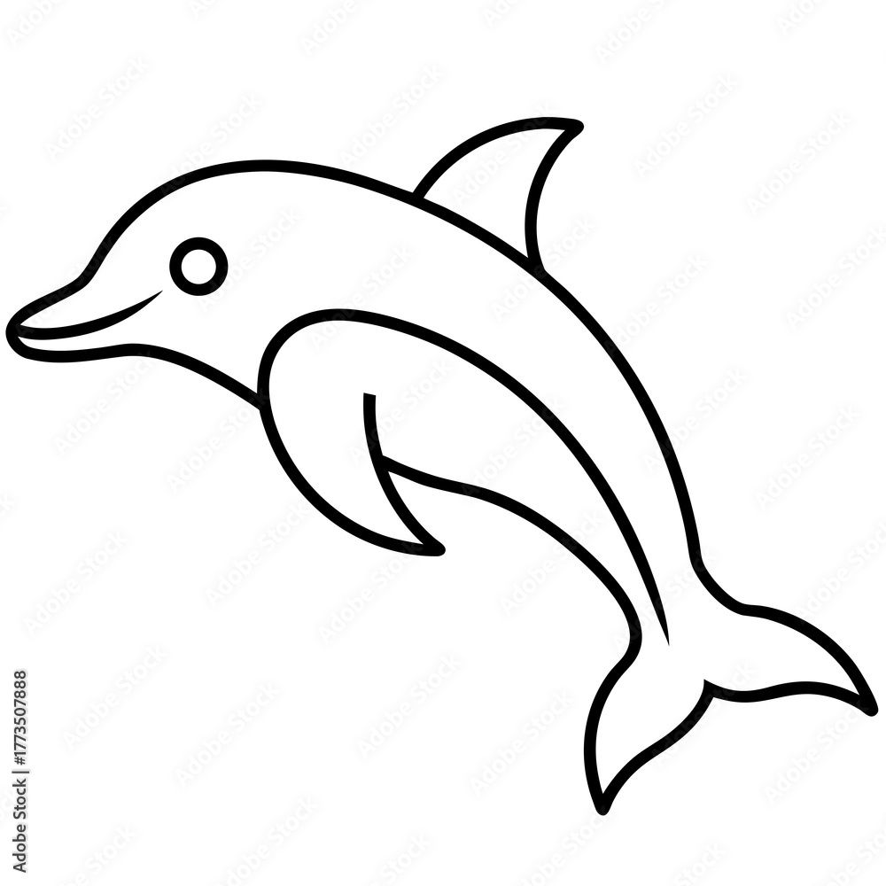 Fototapeta premium Simple outline drawing of a dolphin on transparent background