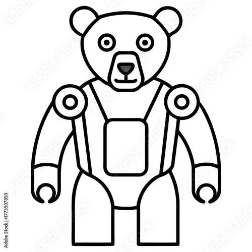 Outlined robotic teddy bear illustration on transparent background