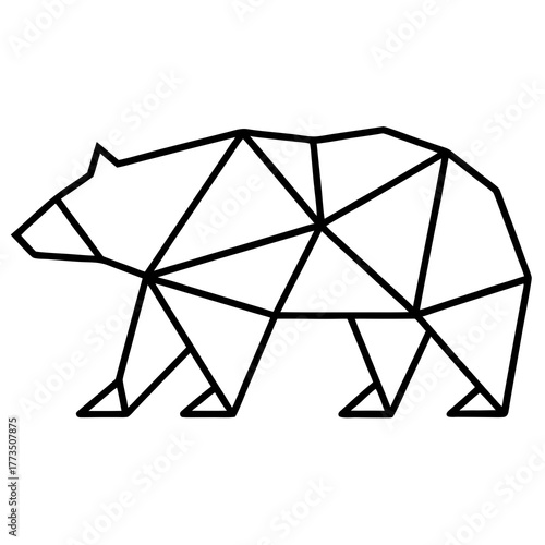 Geometric outline of a walking bear on transparent background